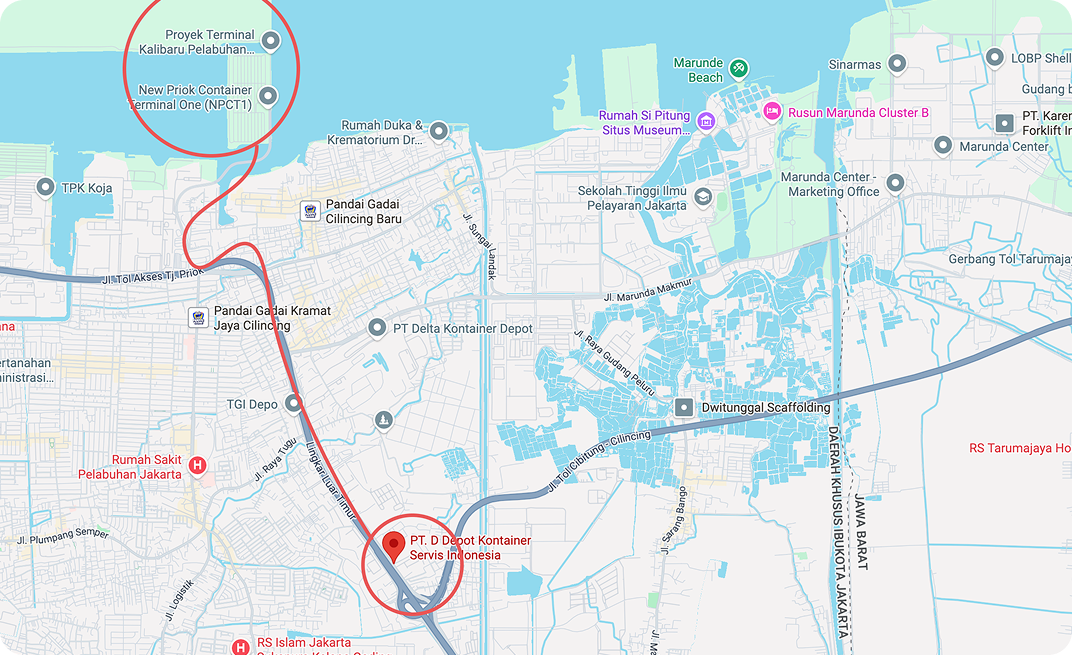 Map showing Terracon depot location near Tanjung Priok Port